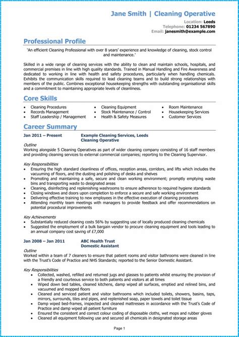 cleaner cv examples|Cleaner CV example and writing guide [Get noticed by .